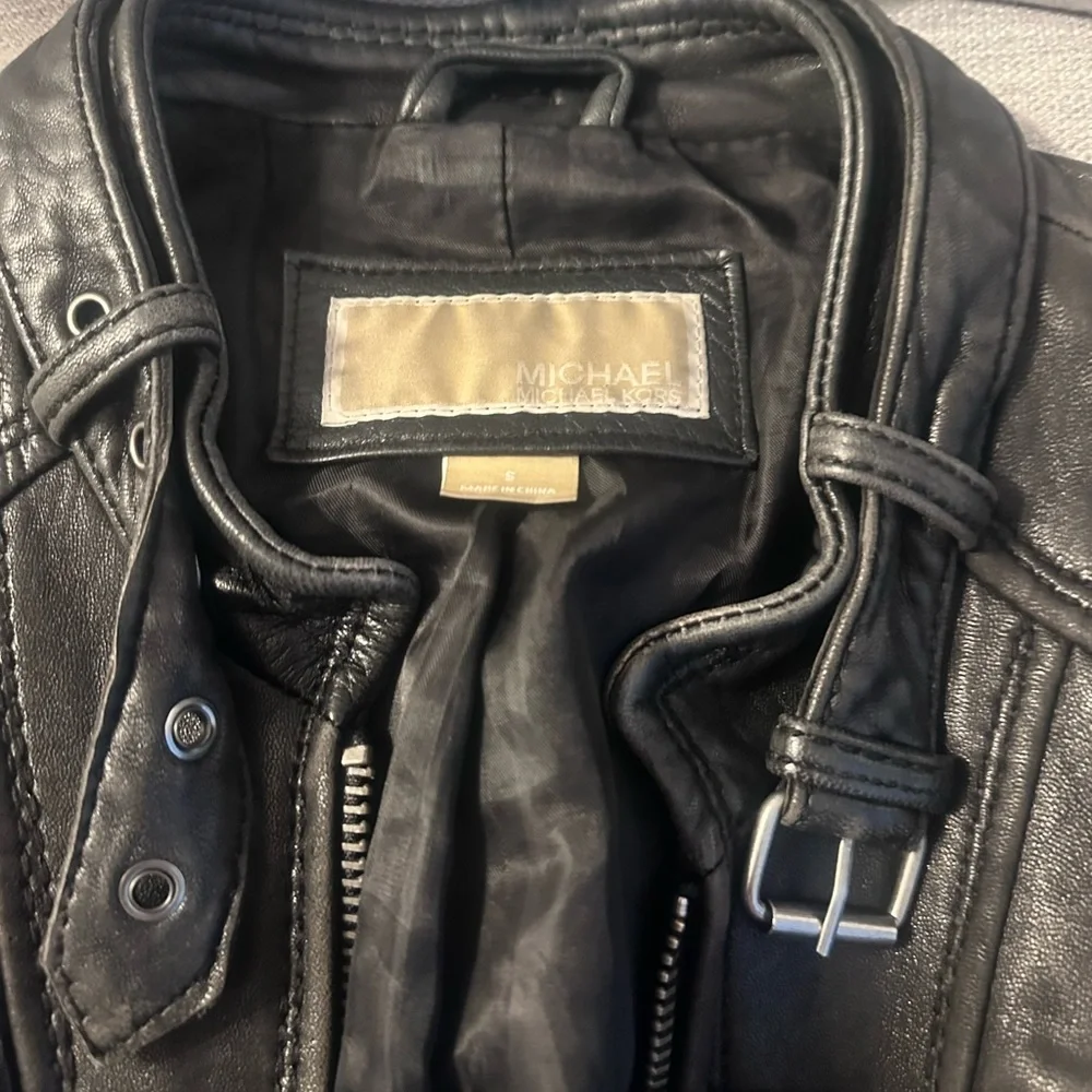 Michael Kors Black Leather Military Jacket - Picture 3 of 5